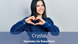  Presentation with heart love - Presentation enhanced with young-brunette-woman-wearing-denim background and a  colored foreground