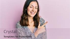  Presentation with hand print - Colorful slide set enhanced with young-brunette-woman-wearing-elegant backdrop and a soft green colored foreground