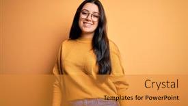  Presentation with glasses - Colorful slide set enhanced with young-brunette-woman-wearing-glasses backdrop and a gold colored foreground