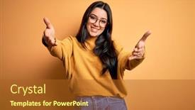  Presentation with glasses - Beautiful theme featuring young-brunette-woman-wearing-glasses backdrop and a tawny brown colored foreground
