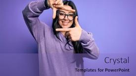  Presentation with glasses - Audience pleasing slides consisting of young-brunette-woman-wearing-glasses backdrop and a violet colored foreground