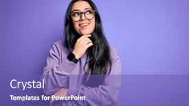  Presentation with thinking - Colorful slide deck enhanced with young-brunette-woman-wearing-glasses backdrop and a violet colored foreground