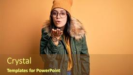  Presentation with kiss - Slide deck featuring young-brunette-woman-wearing-glasses background and a tawny brown colored foreground