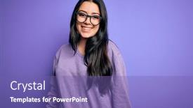  Presentation with cool - Colorful PPT theme enhanced with young-brunette-woman-wearing-glasses backdrop and a violet colored foreground