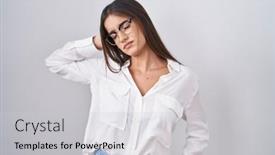  Presentation with glasses - Presentation theme featuring young-brunette-woman-wearing-glasses background and a  colored foreground