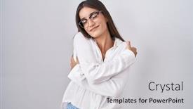  Presentation with self love - Slide deck enhanced with young-brunette-woman-wearing-glasses background and a light gray colored foreground