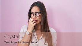  Presentation with pink nails - Presentation theme consisting of young-brunette-woman-wearing-glasses background and a coral colored foreground