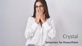  Presentation with scandal - Presentation theme featuring young-brunette-woman-wearing-glasses background and a light gray colored foreground