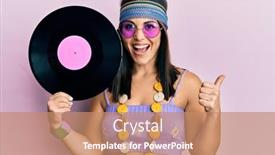  Presentation with vinyl - Slide deck with young-brunette-woman-wearing-hippie background and a coral colored foreground