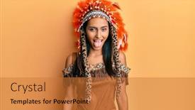  Presentation with indian woman - Cool new presentation theme with young-brunette-woman-wearing-indian backdrop and a red colored foreground