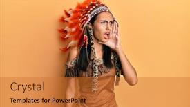  Presentation with indian woman - Slide set with young-brunette-woman-wearing-indian background and a gold colored foreground