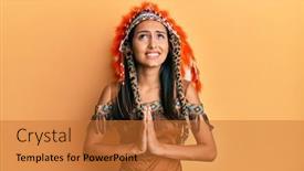  Presentation with indian woman - Presentation theme having young-brunette-woman-wearing-indian background and a red colored foreground