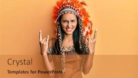  Presentation with rock star - Beautiful theme featuring young-brunette-woman-wearing-indian backdrop and a red colored foreground