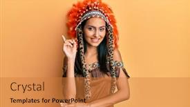  Presentation with indian woman - Amazing PPT theme having young-brunette-woman-wearing-indian backdrop and a gold colored foreground