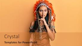  Presentation with indian woman - PPT theme having young-brunette-woman-wearing-indian background and a gold colored foreground
