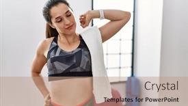  Presentation with relaxed sleeping - Presentation theme with young-brunette-woman-wearing-sportswear background and a  colored foreground