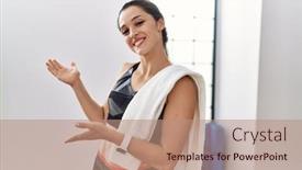  Presentation with sportswear - Presentation theme having young-brunette-woman-wearing-sportswear background and a  colored foreground