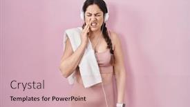  Presentation with illness - Presentation theme consisting of young-brunette-woman-wearing-sportswear background and a soft green colored foreground