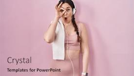  Presentation with sportswear - PPT theme enhanced with young-brunette-woman-wearing-sportswear background and a soft green colored foreground