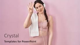  Presentation with sportswear - PPT layouts enhanced with young-brunette-woman-wearing-sportswear and a soft green colored foreground