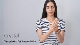 Presentation with arthritis - Slide deck consisting of young-brunette-woman-wearing-striped background and a light gray colored foreground