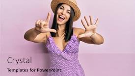  Presentation with summer - Presentation theme featuring young-brunette-woman-wearing-summer background and a soft green colored foreground