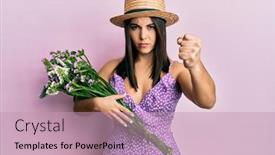  Presentation with hand holding flowers - Amazing slide set having young-brunette-woman-wearing-summer backdrop and a coral colored foreground