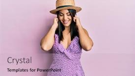  Presentation with summer - PPT theme featuring young-brunette-woman-wearing-summer background and a soft green colored foreground