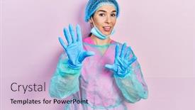  Presentation with medical concept - Presentation theme with young-brunette-woman-wearing-surgeon background and a lemonade colored foreground