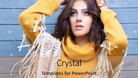  Presentation with natural - Colorful presentation design enhanced with young brunette woman wearing tassel backdrop and a yellow colored foreground