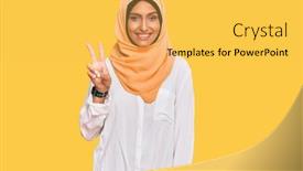  Presentation with islamic - Amazing slide deck having young-brunette-woman-wearing-traditional backdrop and a yellow colored foreground