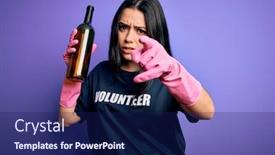  Presentation with volunteer - Beautiful slide deck featuring young-brunette-woman-wearing-volunteer backdrop and a navy blue colored foreground