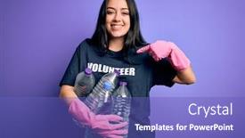  Presentation with volunteer - Colorful presentation theme enhanced with young-brunette-woman-wearing-volunteer backdrop and a teal colored foreground