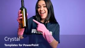  Presentation with volunteer - PPT layouts enhanced with young-brunette-woman-wearing-volunteer background and a navy blue colored foreground