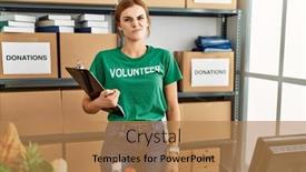  Presentation with volunteer - Slide deck enhanced with young-brunette-woman-wearing-volunteer background and a  colored foreground