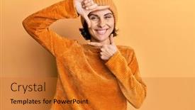  Presentation with wool - PPT layouts with young-brunette-woman-wearing-wool background and a gold colored foreground