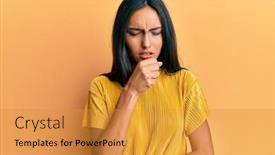  Presentation with health care - Beautiful slide deck featuring young-brunette-woman-wearing-yellow backdrop and a gold colored foreground