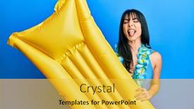  Presentation with mattress - Presentation consisting of young-brunette-woman-with-bangs background and a yellow colored foreground