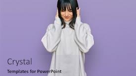  Presentation with noise - Cool new slide deck with young-brunette-woman-with-bangs backdrop and a light blue colored foreground