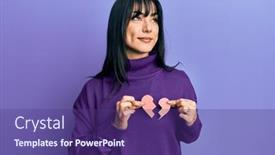  Presentation with broken heart - Slides enhanced with young-brunette-woman-with-bangs background and a violet colored foreground