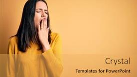  Presentation with sleepiness - PPT layouts with young-brunette-woman-with-blue background and a yellow colored foreground