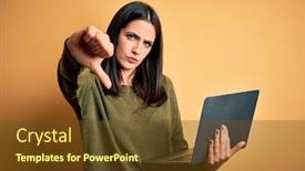  Presentation with blue eyes - Slide deck enhanced with young-brunette-woman-with-blue background and a tawny brown colored foreground