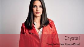  Presentation with red white blue - Beautiful slides featuring young-brunette-woman-with-blue backdrop and a red colored foreground