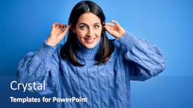  Presentation with blue eyes - Audience pleasing slide set consisting of young-brunette-woman-with-blue backdrop and a ocean colored foreground