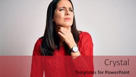  Presentation with sore throat - Audience pleasing PPT theme consisting of young-brunette-woman-with-blue backdrop and a crimson colored foreground