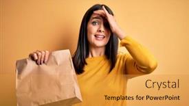  Presentation with blue eyes - Colorful PPT layouts enhanced with young-brunette-woman-with-blue backdrop and a gold colored foreground