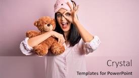  Presentation with animal eye - Amazing presentation theme having young-brunette-woman-with-blue backdrop and a soft green colored foreground