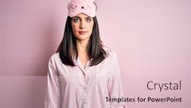  Presentation with blue pink - Colorful PPT theme enhanced with young-brunette-woman-with-blue backdrop and a lemonade colored foreground