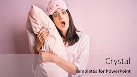  Presentation with blue eyes - Presentation having young-brunette-woman-with-blue background and a lemonade colored foreground