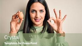  Presentation with blue eyes - Cool new PPT theme with young-brunette-woman-with-blue backdrop and a seafoam green colored foreground